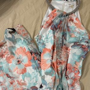 Calvin Klein Coral and Teal Floral Dress